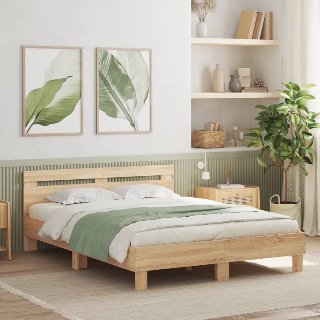 vidaXL Πλαίσιο Κρεβατιού με Κεφαλάρι Sonoma Δρυς 140x190εκ. Επεξ. Ξύλο