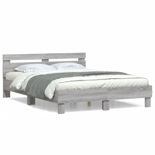 vidaXL Πλαίσιο Κρεβατιού με Κεφαλάρι Γκρι Sonoma 140x190εκ. Επεξ. Ξύλο
