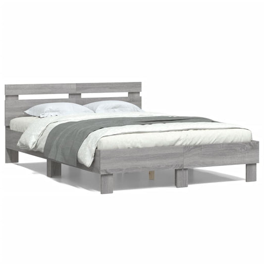 vidaXL Πλαίσιο Κρεβατιού με Κεφαλάρι Γκρι sonoma 135x190εκ. Επεξ. Ξύλο