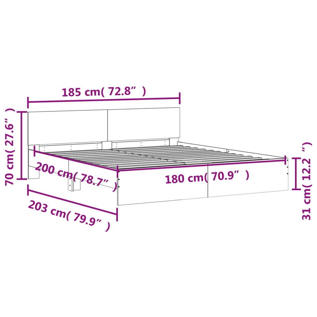 vidaXL Πλαίσιο Κρεβατιού με Κεφαλάρι Γκρι Sonoma 180x200 εκ.