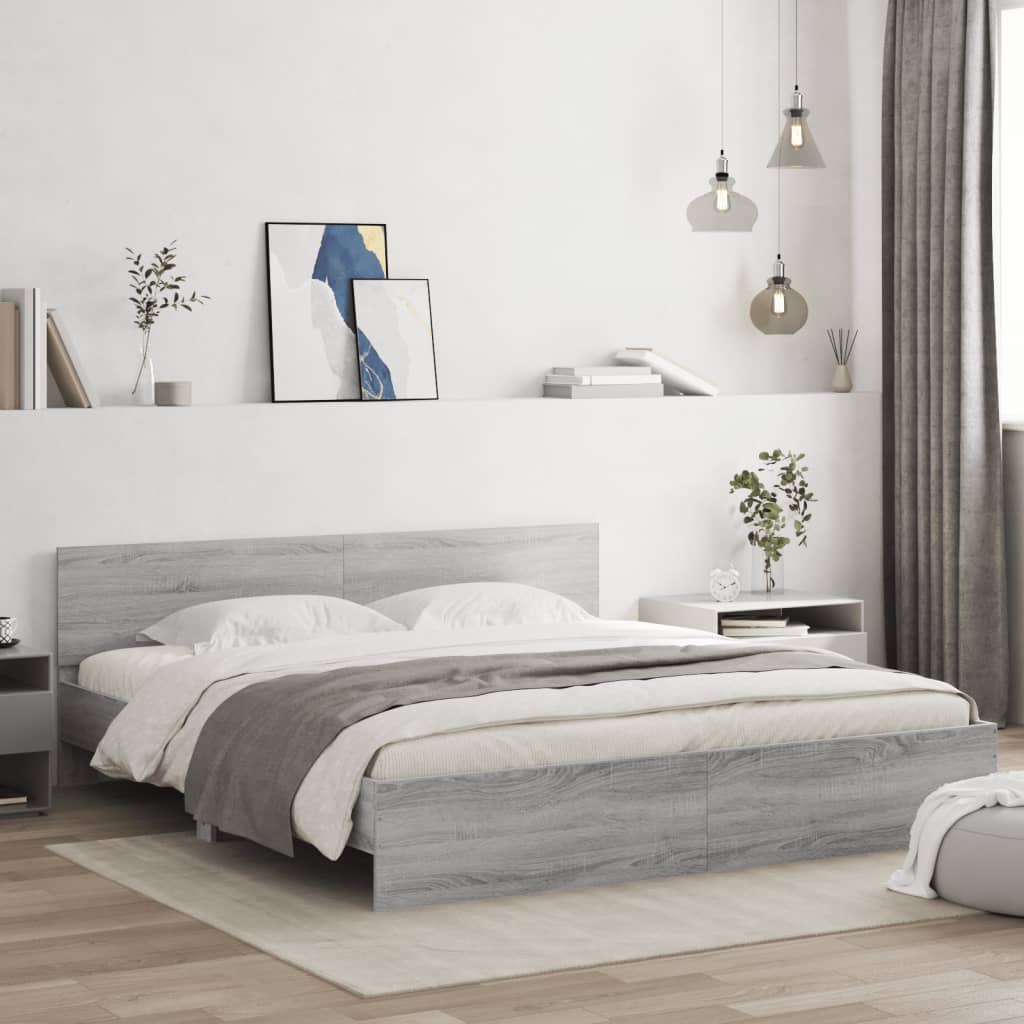 vidaXL Πλαίσιο Κρεβατιού με Κεφαλάρι Γκρι Sonoma 180x200 εκ.