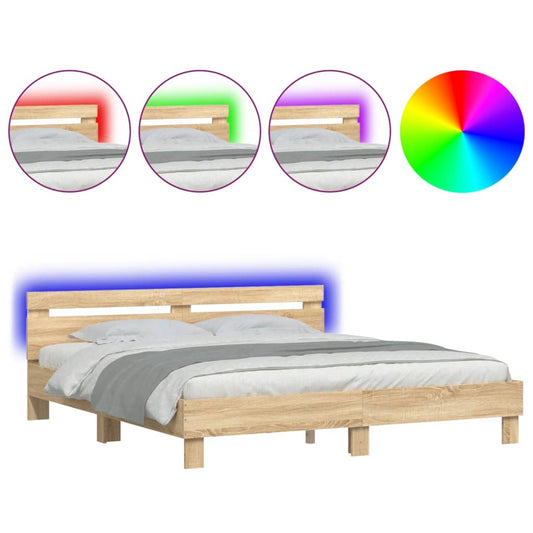 vidaXL Πλαίσιο Κρεβατιού με Κεφαλάρι/LED Sonoma δρυς 200 x 200 εκ.