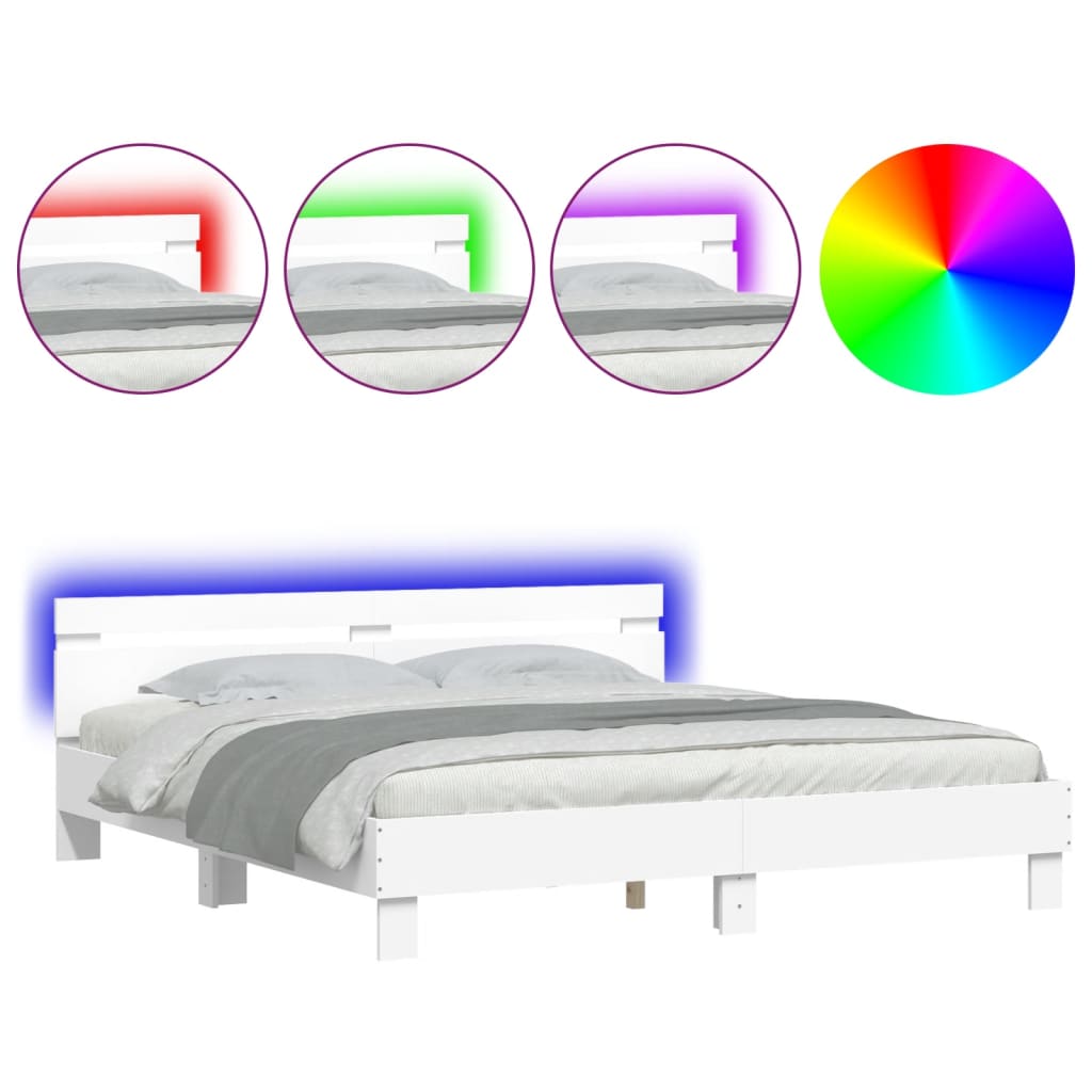 vidaXL Πλαίσιο Κρεβατιού με Κεφαλάρι/LED Λευκό 180x200 εκ