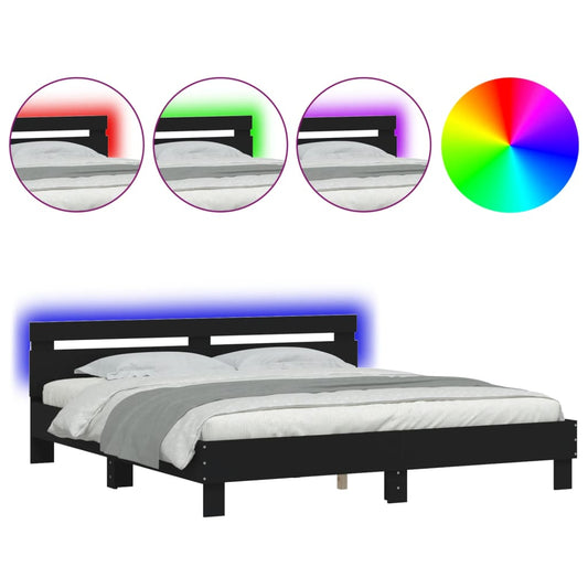 vidaXL Πλαίσιο Κρεβατιού με Κεφαλάρι/LED Μαύρο 180x200 εκ