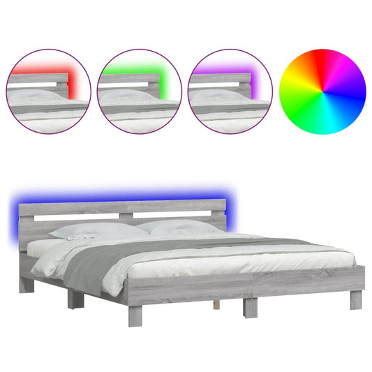 vidaXL Πλαίσιο Κρεβατιού με Κεφαλάρι/LED Γκρι Sonoma 180x200 εκ.