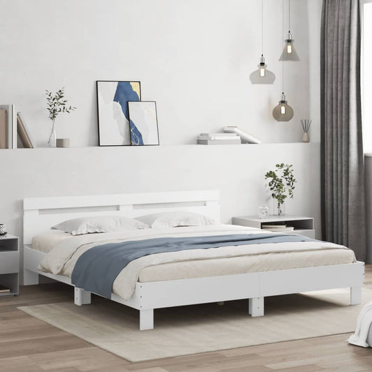 vidaXL Πλαίσιο Κρεβατιού με Κεφαλάρι/LED Λευκό 160x200 εκ.