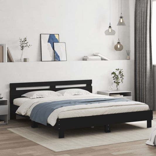 vidaXL Πλαίσιο Κρεβατιού με Κεφαλάρι/LED Μαύρο 160 x 200 εκ
