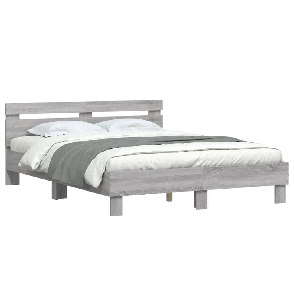 vidaXL Πλαίσιο Κρεβατιού με Κεφαλάρι/LED Γκρι Sonoma 150x200 εκ.