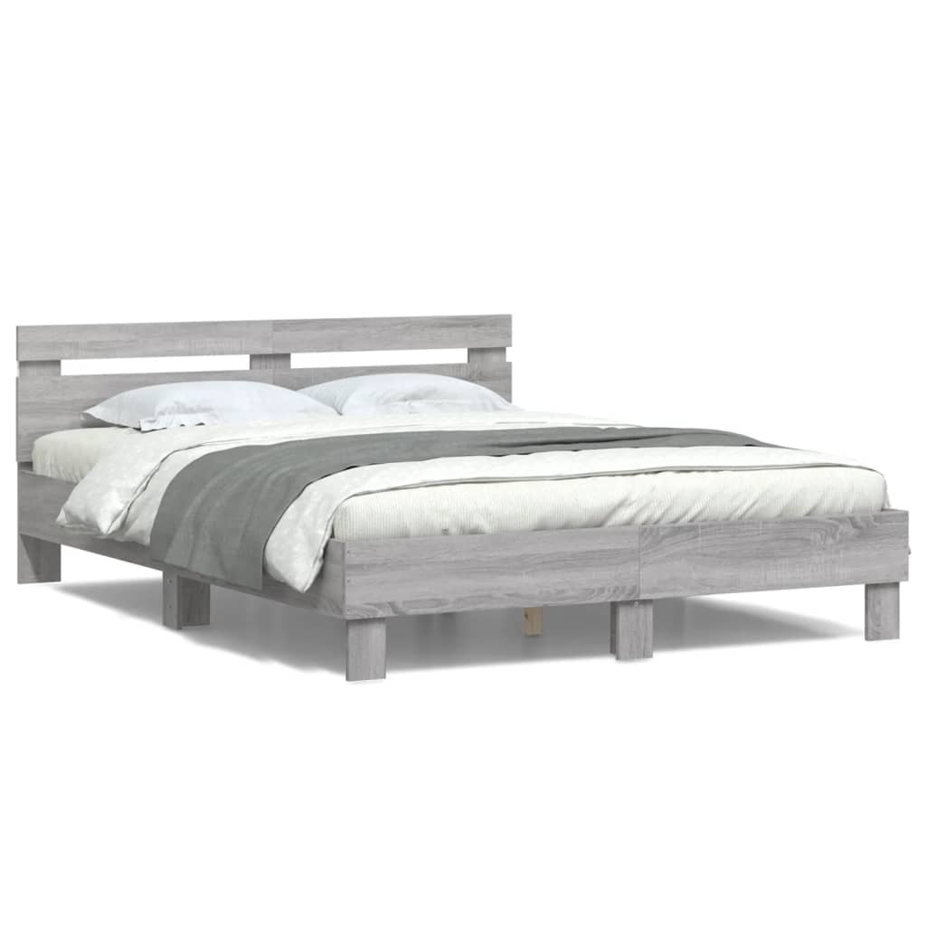 vidaXL Πλαίσιο Κρεβατιού με Κεφαλάρι/LED Γκρι Sonoma 150x200 εκ.