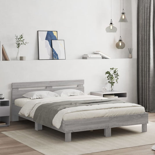 vidaXL Πλαίσιο Κρεβατιού με Κεφαλάρι/LED Γκρι Sonoma 150x200 εκ.