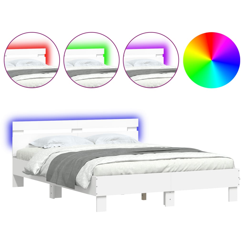 vidaXL Πλαίσιο Κρεβατιού με Κεφαλάρι/LED Λευκό 140 x 200 εκ