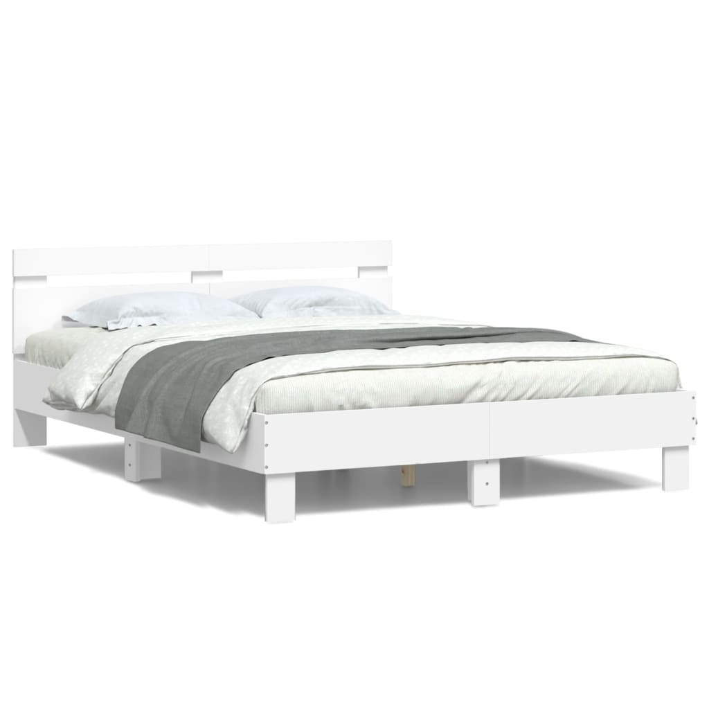 vidaXL Πλαίσιο Κρεβατιού με Κεφαλάρι/LED Λευκό 140 x 200 εκ