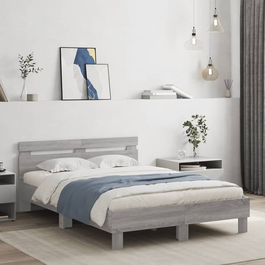 vidaXL Πλαίσιο Κρεβατιού με Κεφαλάρι/LED Γκρι Sonoma 120x200 εκ.