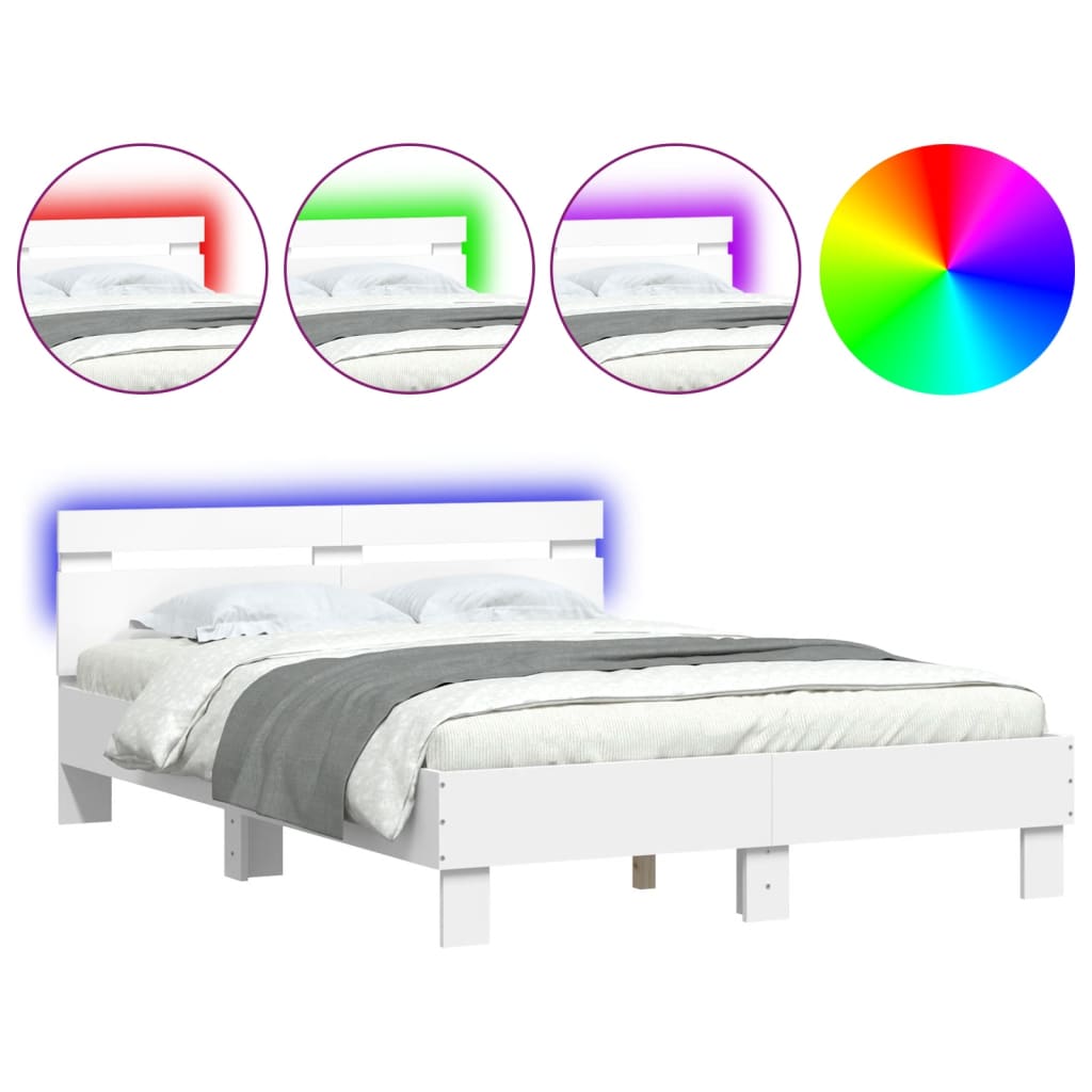 vidaXL Πλαίσιο Κρεβατιού με Κεφαλάρι / LED Λευκό 135 x 190 εκ.