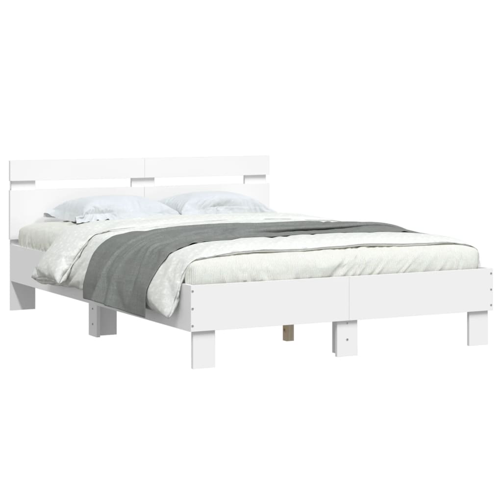vidaXL Πλαίσιο Κρεβατιού με Κεφαλάρι / LED Λευκό 135 x 190 εκ.