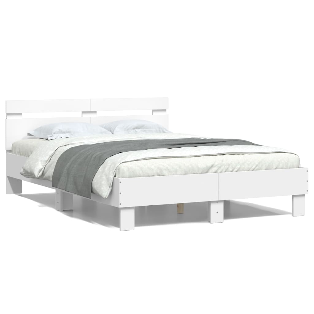 vidaXL Πλαίσιο Κρεβατιού με Κεφαλάρι / LED Λευκό 135 x 190 εκ.