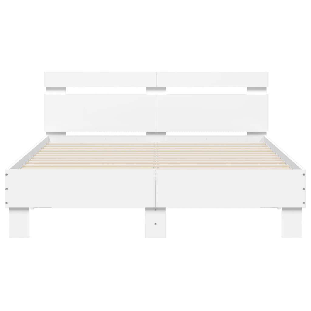 vidaXL Πλαίσιο Κρεβατιού με Κεφαλάρι / LED Λευκό 135 x 190 εκ.