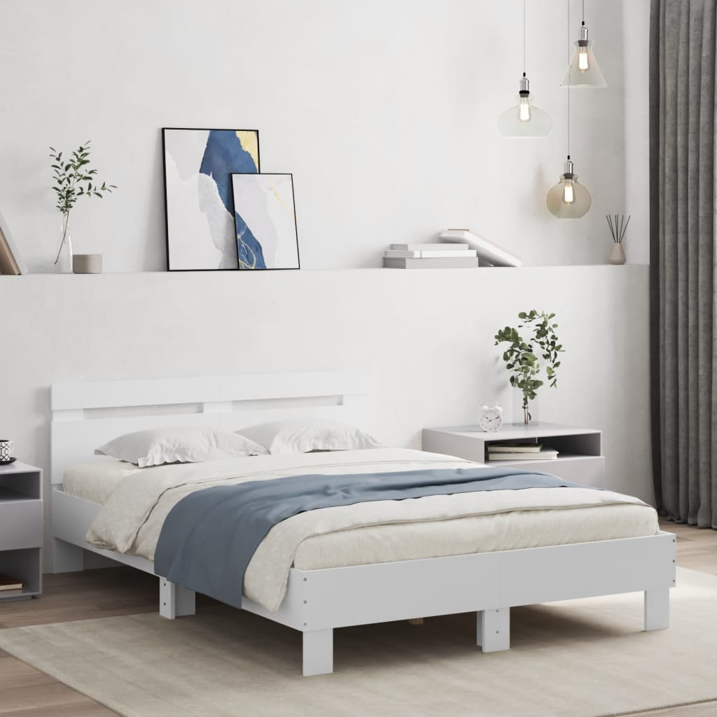 vidaXL Πλαίσιο Κρεβατιού με Κεφαλάρι / LED Λευκό 135 x 190 εκ.