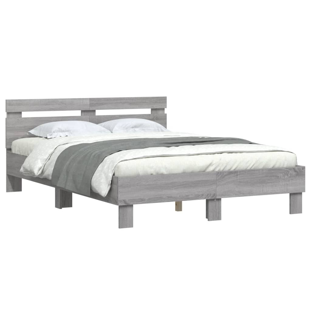 vidaXL Πλαίσιο Κρεβατιού με Κεφαλάρι/LED Γκρι Sonoma 135x190 εκ.