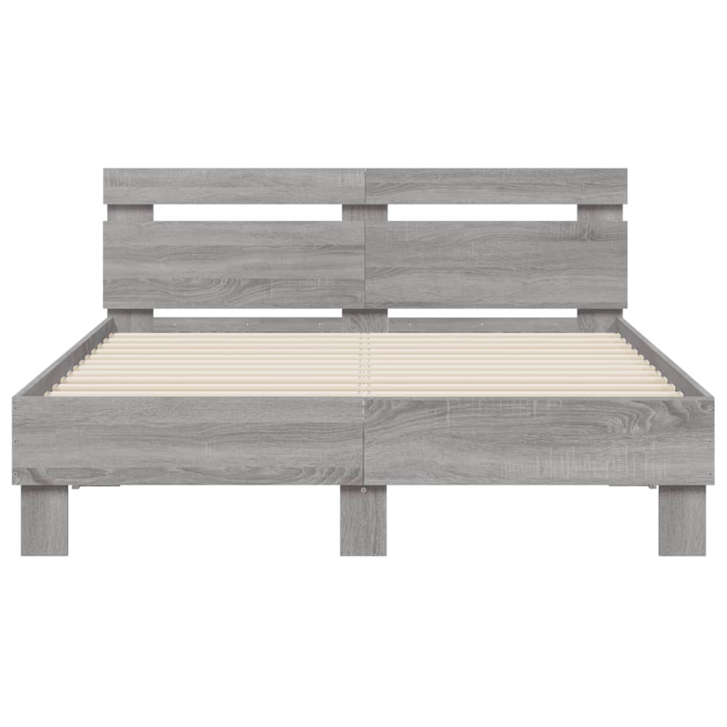 vidaXL Πλαίσιο Κρεβατιού με Κεφαλάρι/LED Γκρι Sonoma 135x190 εκ.