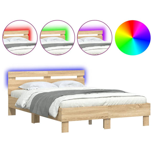 vidaXL Πλαίσιο Κρεβατιού με Κεφαλάρι/LED Sonoma Δρυς 120 x 190 εκ.