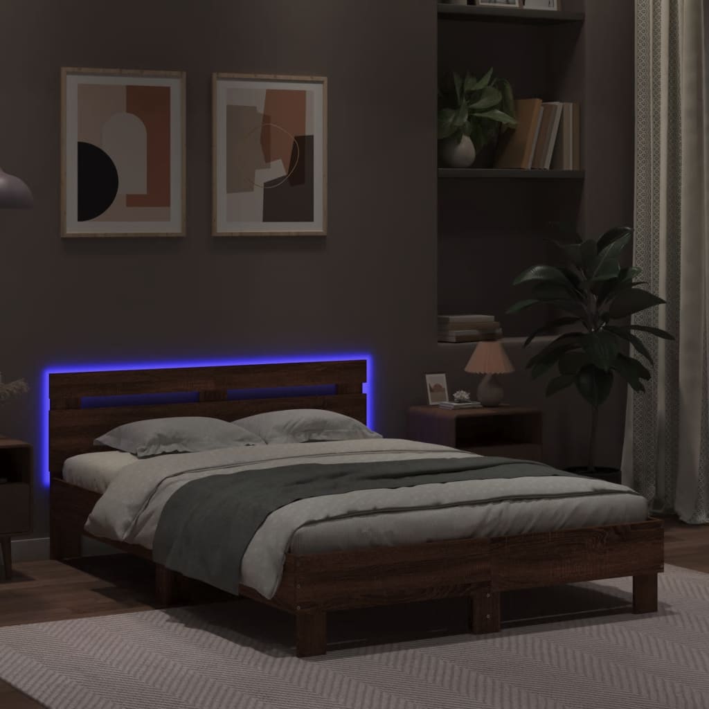 vidaXL Πλαίσιο Κρεβατιού με Κεφαλάρι/LED Καφέ Δρυς 120x190 εκ.