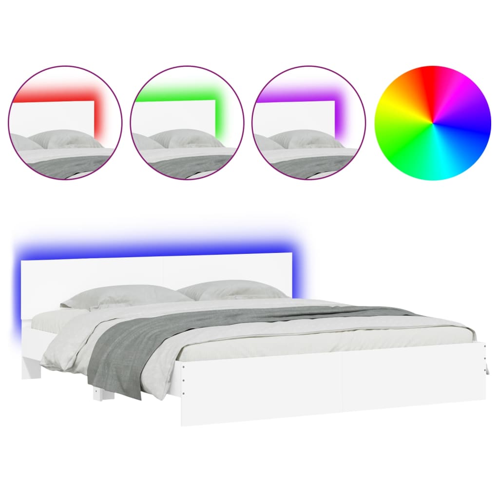 vidaXL Πλαίσιο Κρεβατιού με Κεφαλάρι/LED Λευκό 200 x 200 εκ.
