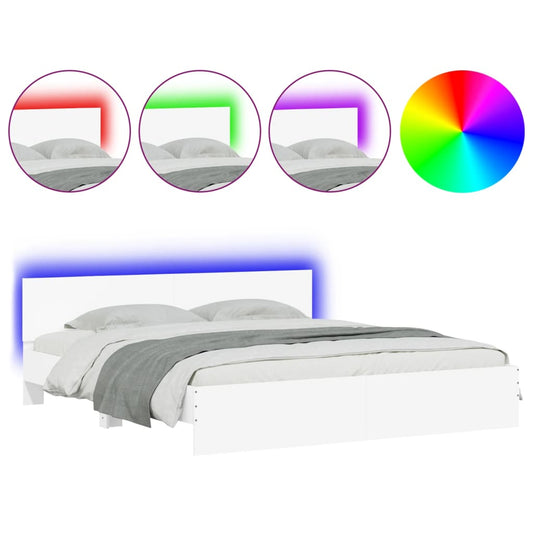 vidaXL Πλαίσιο Κρεβατιού με Κεφαλάρι/LED Λευκό 180x200 εκ