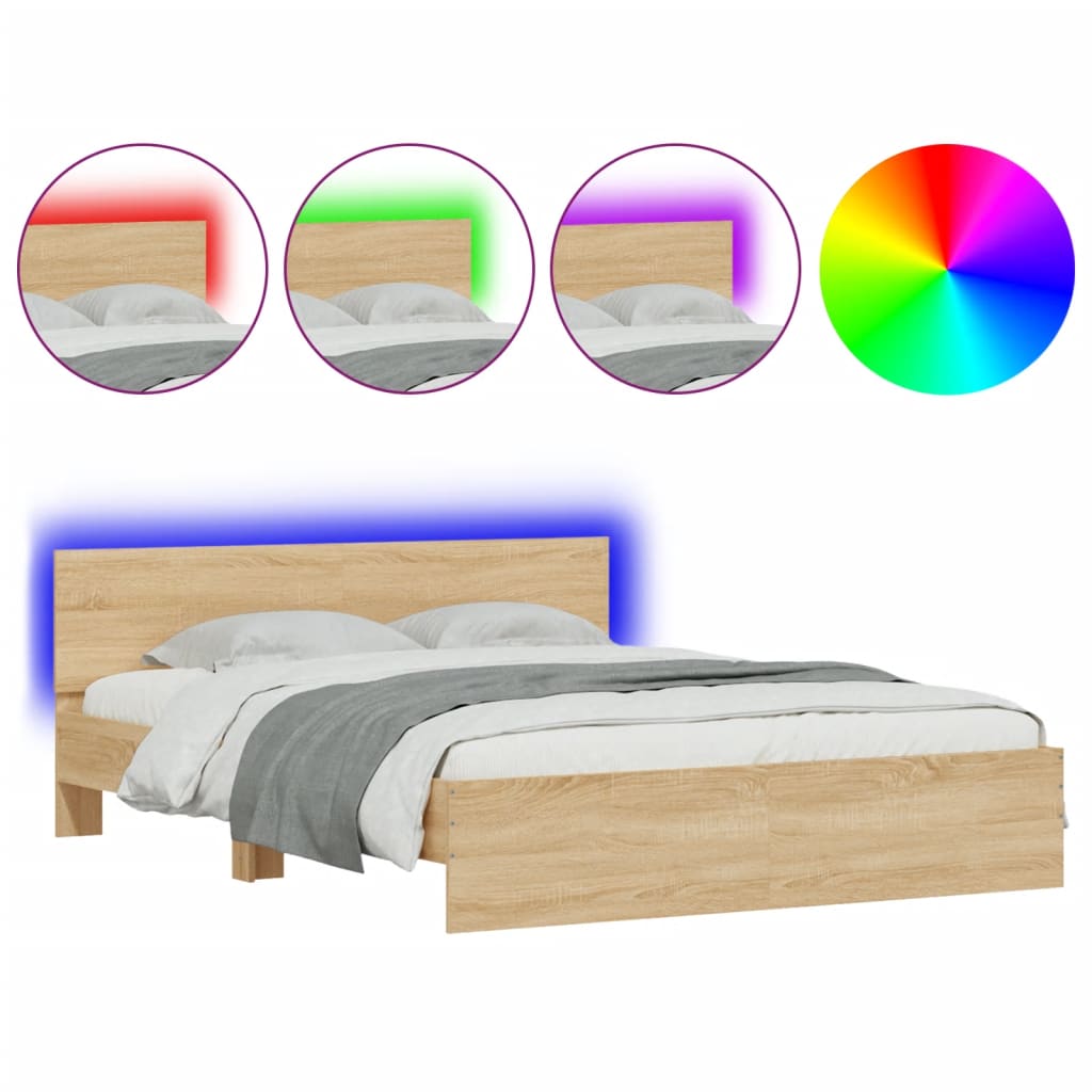 vidaXL Πλαίσιο Κρεβατιού με Κεφαλάρι/LED Sonoma δρυς 160x200 εκ.