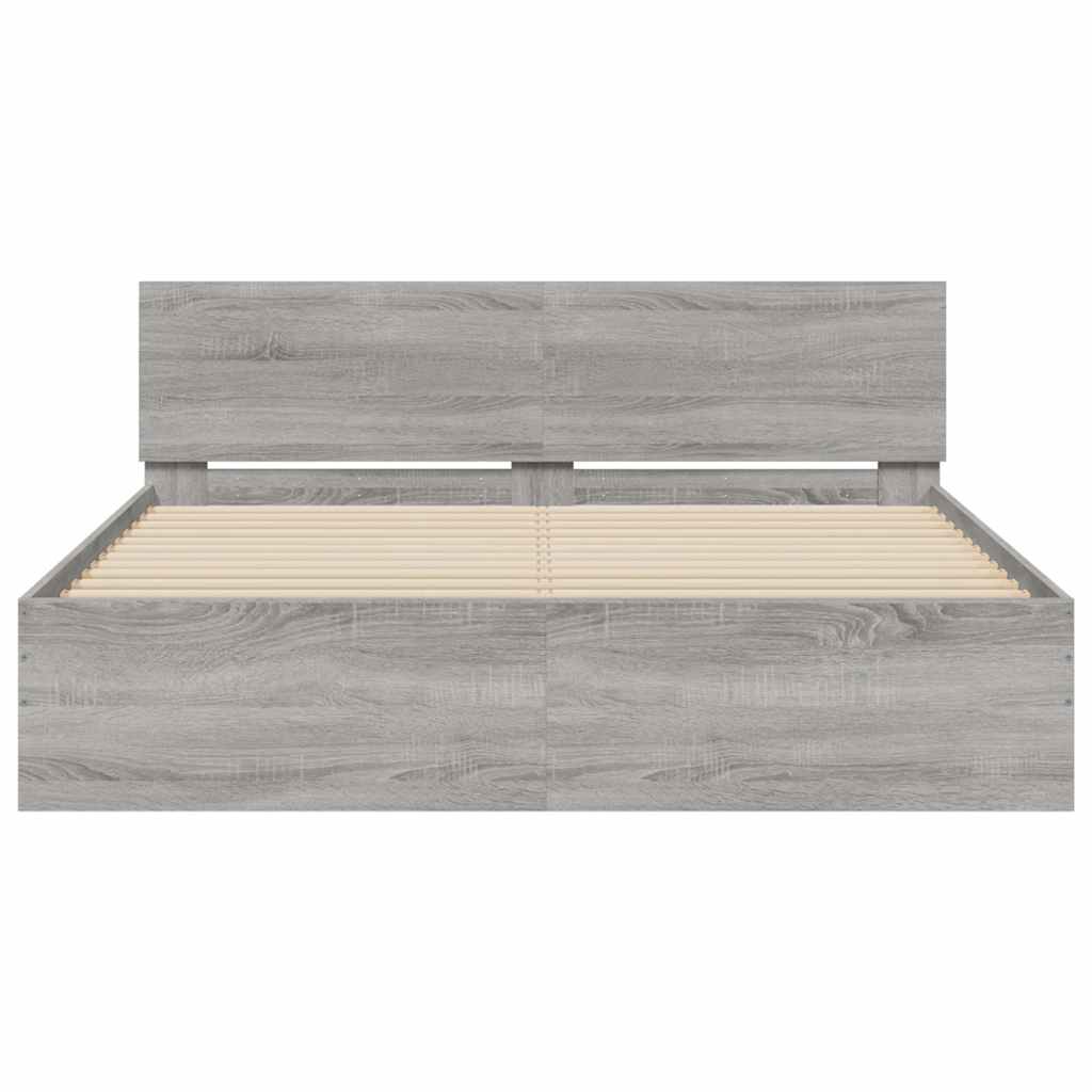 vidaXL Πλαίσιο Κρεβατιού με Κεφαλάρι/LED Γκρι Sonoma 160x200 εκ.