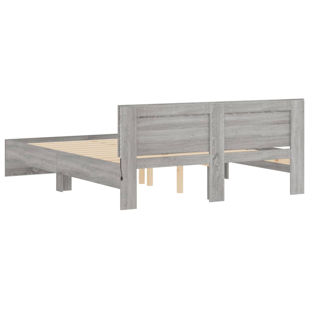 vidaXL Πλαίσιο Κρεβατιού με Κεφαλάρι/LED Γκρι Sonoma 160x200 εκ.