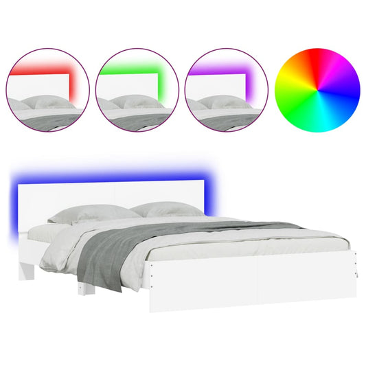 vidaXL Πλαίσιο Κρεβατιού με Κεφαλάρι/LED Λευκό 150 x 200 εκ