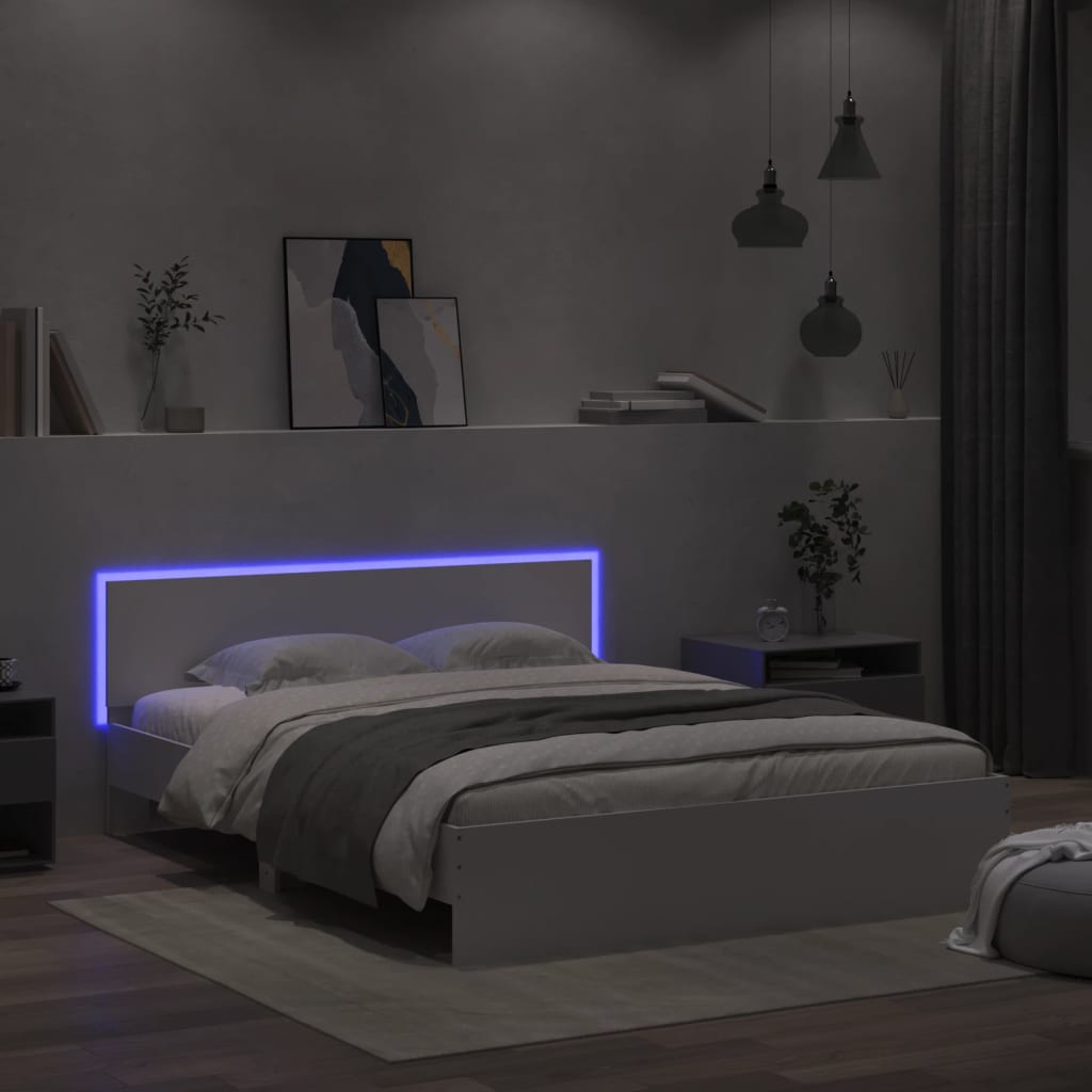 vidaXL Πλαίσιο Κρεβατιού με Κεφαλάρι/LED Λευκό 150 x 200 εκ