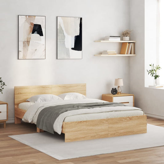 vidaXL Πλαίσιο Κρεβατιού με Κεφαλάρι/LED Sonoma δρυς 150x200 εκ.
