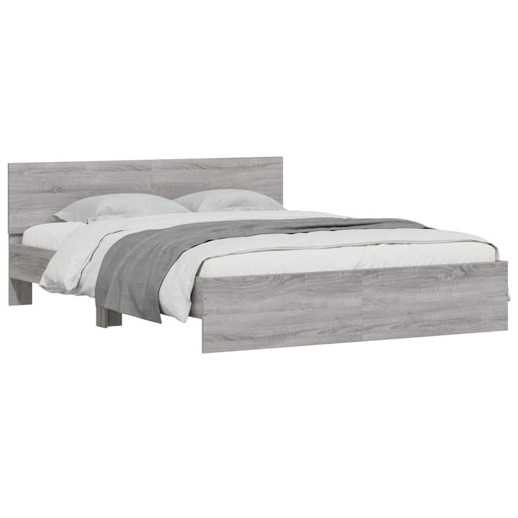 vidaXL Πλαίσιο Κρεβατιού με Κεφαλάρι/LED Γκρι Sonoma 150x200 εκ.