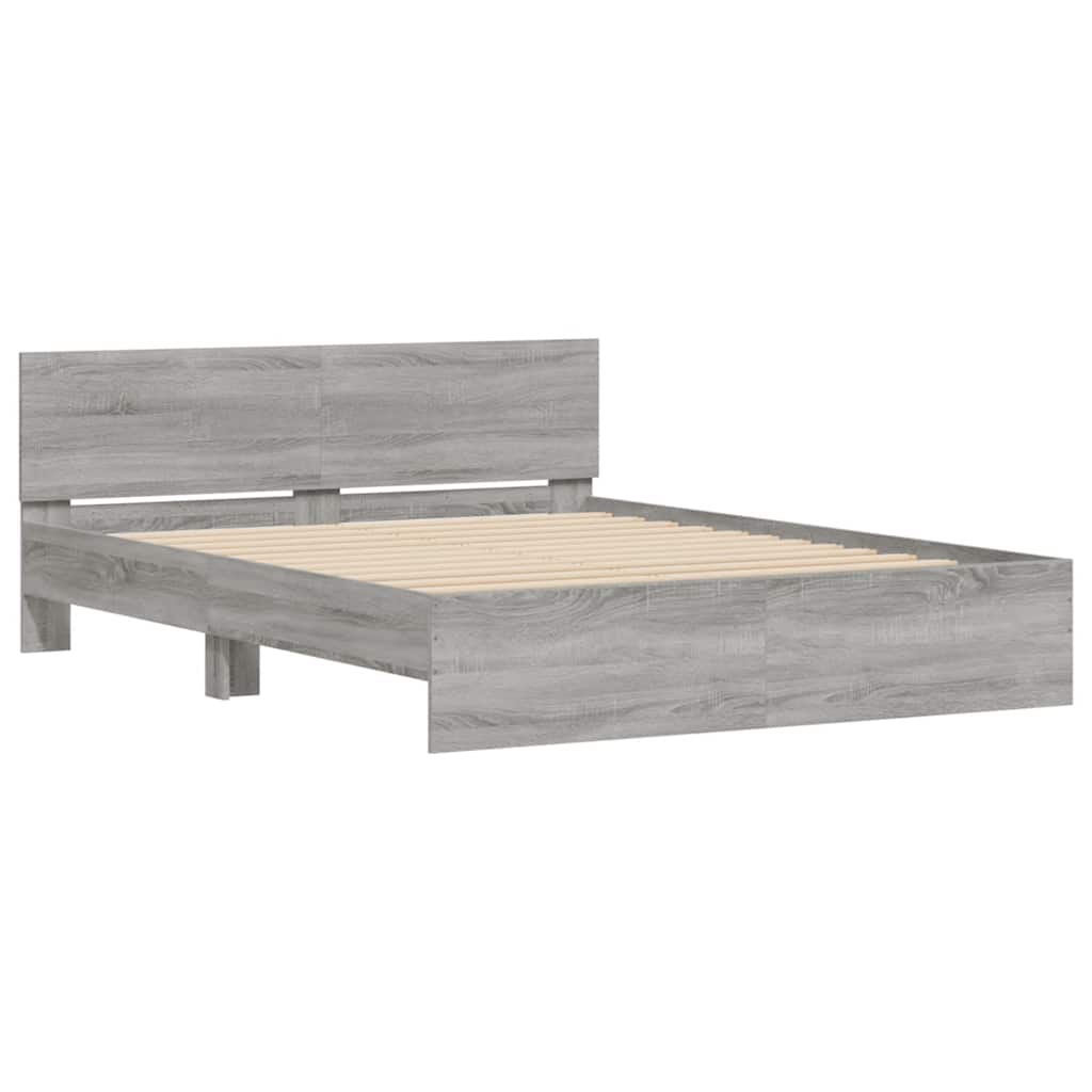 vidaXL Πλαίσιο Κρεβατιού με Κεφαλάρι/LED Γκρι Sonoma 150x200 εκ.