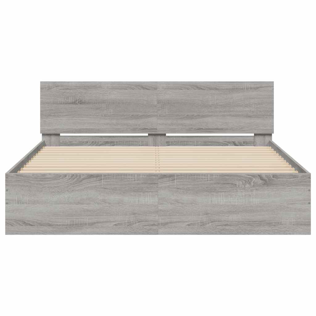 vidaXL Πλαίσιο Κρεβατιού με Κεφαλάρι/LED Γκρι Sonoma 150x200 εκ.