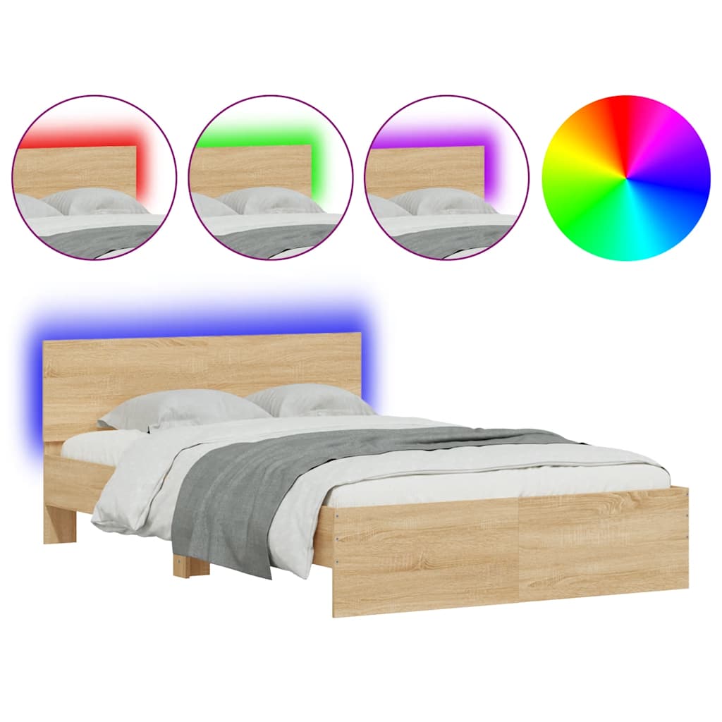 vidaXL Πλαίσιο Κρεβατιού με Κεφαλάρι/LED Sonoma δρυς 140x200 εκ.