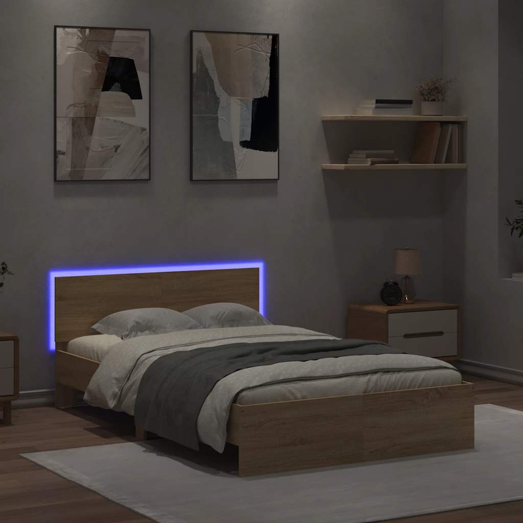 vidaXL Πλαίσιο Κρεβατιού με Κεφαλάρι/LED Sonoma δρυς 140x200 εκ.