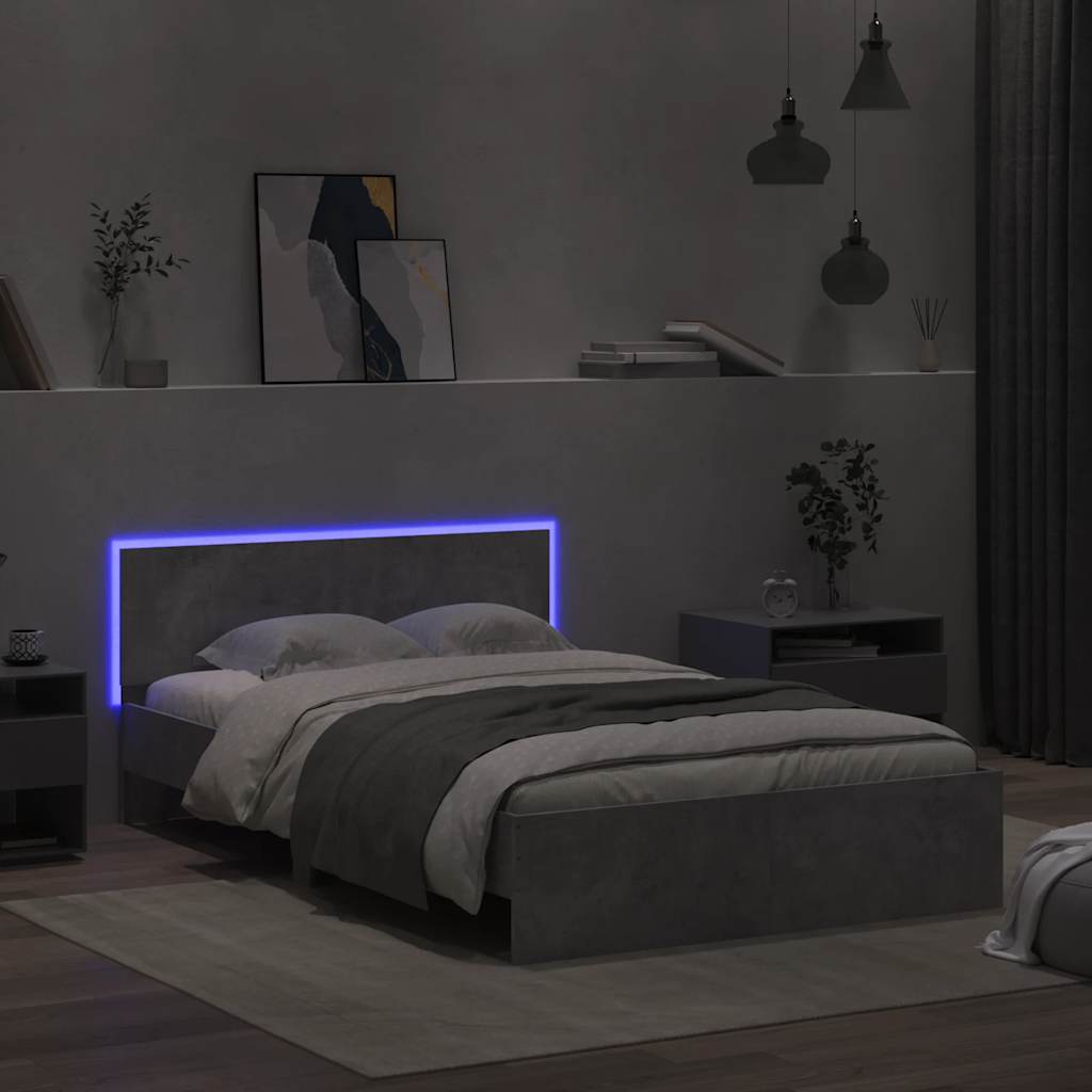 vidaXL Πλαίσιο Κρεβατιού με Κεφαλάρι/LED Γκρι Σκυροδεμ. 120x200 εκ