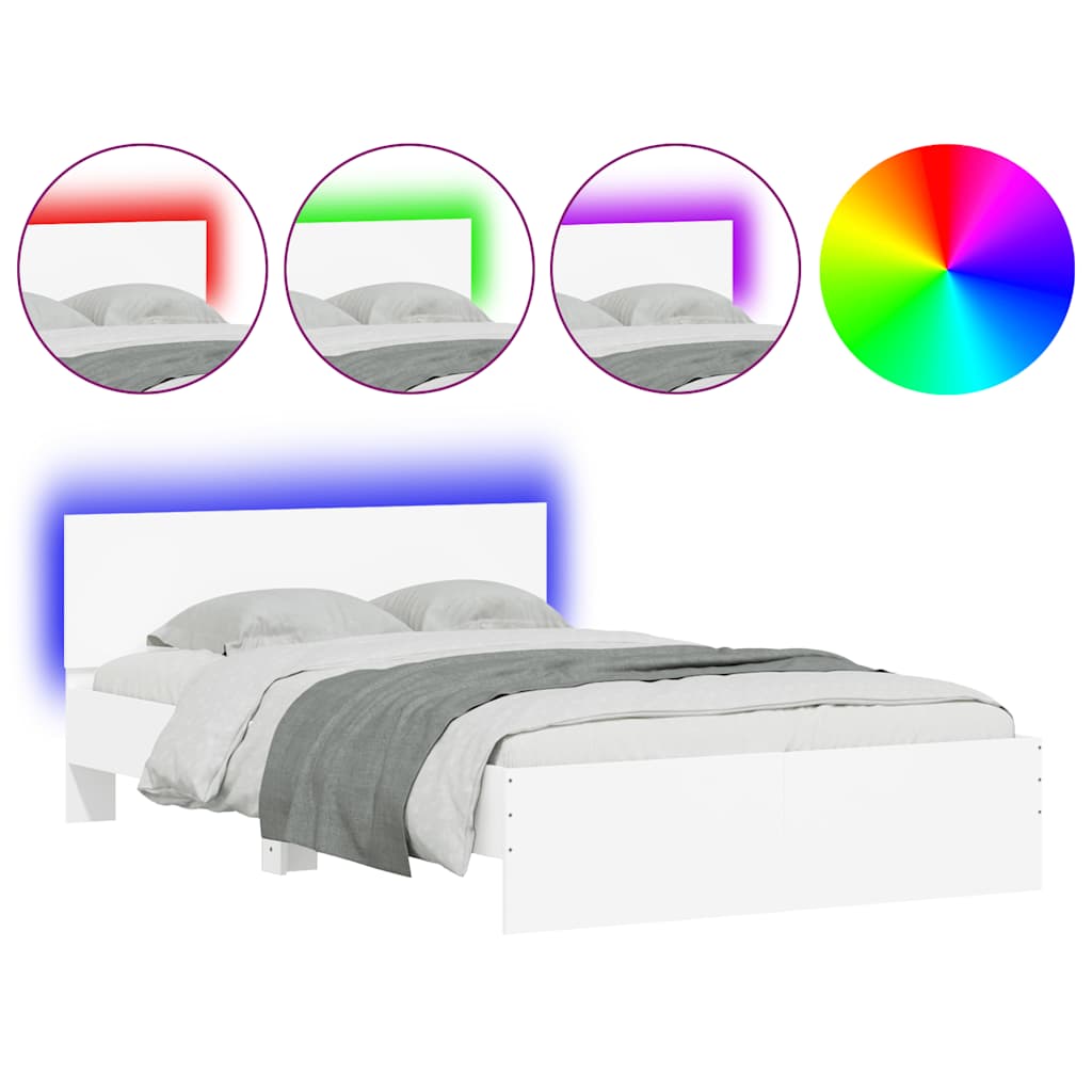 vidaXL Πλαίσιο Κρεβατιού με Κεφαλάρι/LED Λευκό 140x190 εκ.