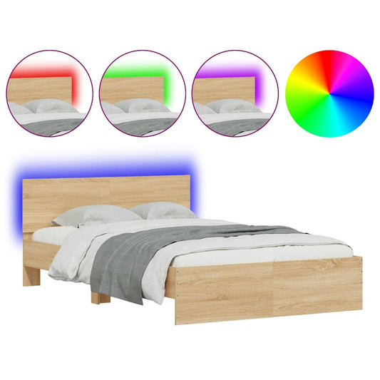 vidaXL Πλαίσιο Κρεβατιού με Κεφαλάρι/LED Sonoma Δρυς 140 x 190 εκ.