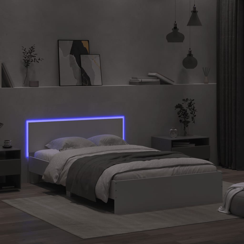 vidaXL Πλαίσιο Κρεβατιού με Κεφαλάρι / LED Λευκό 135 x 190 εκ.