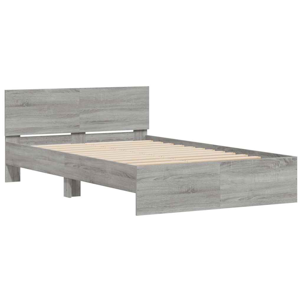 vidaXL Πλαίσιο Κρεβατιού με Κεφαλάρι/LED Γκρι Sonoma 120x190 εκ.