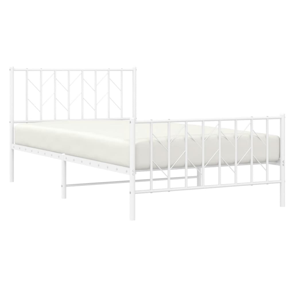 vidaXL Πλαίσιο Κρεβατιού με Κεφαλάρι/Ποδαρικό Λευκό 107x203 εκ Μέταλλο