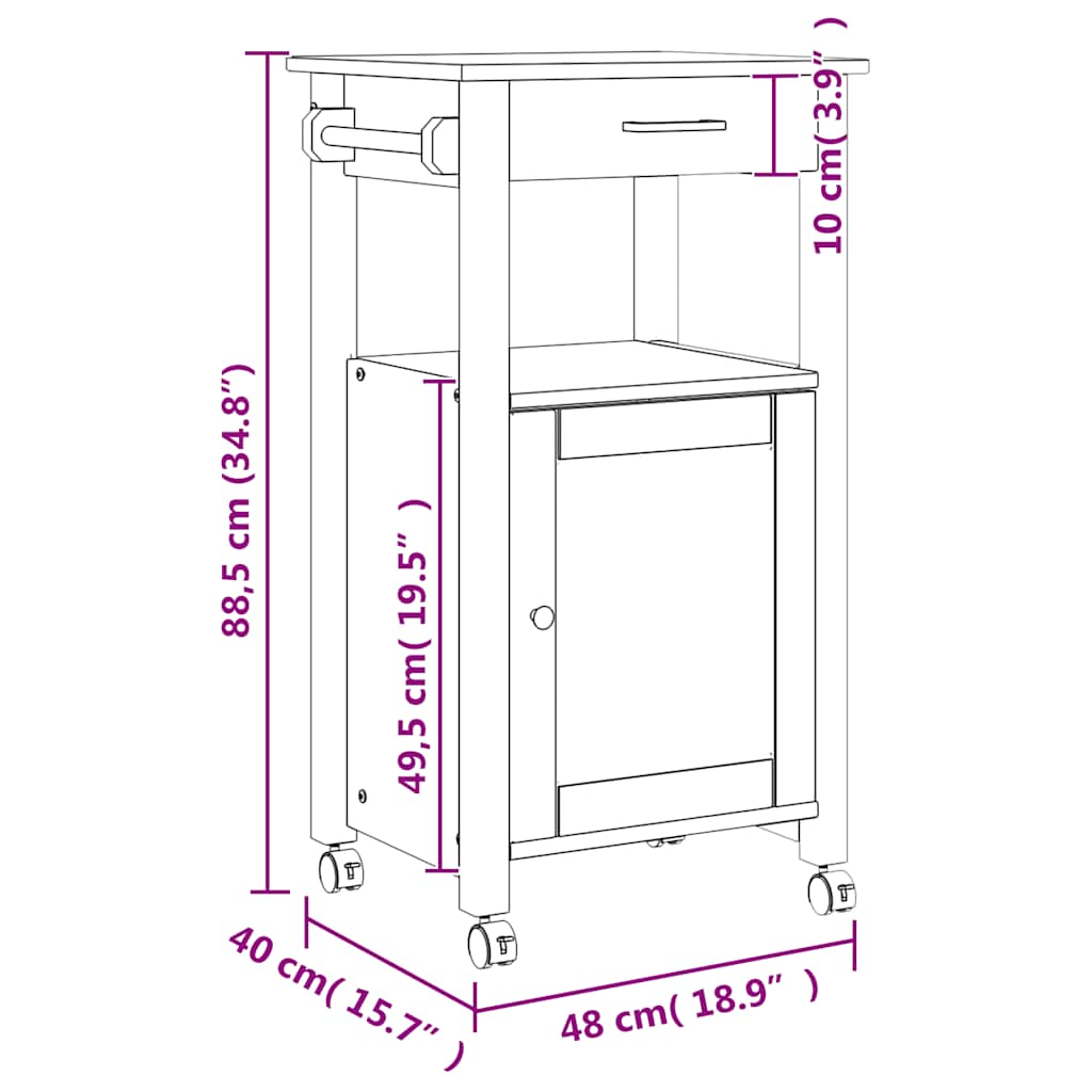 vidaXL Τρόλεϊ Κουζίνας MONZA 48x40x88,5 εκ. από Μασίφ Ξύλο Πεύκου