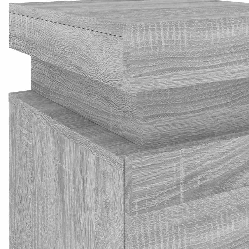 vidaXL Κομοδίνα με Φώτα LED 2 Τεμ. Γκρι Sonoma 35 x 39 x 55 εκ.