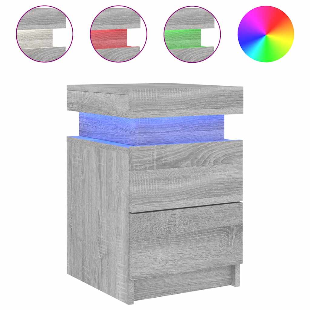 vidaXL Κομοδίνα με Φώτα LED 2 Τεμ. Γκρι Sonoma 35 x 39 x 55 εκ.