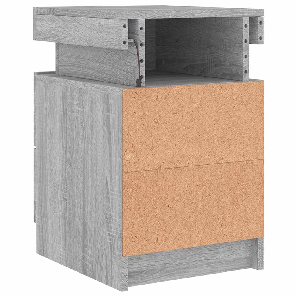 vidaXL Κομοδίνα με Φώτα LED 2 Τεμ. Γκρι Sonoma 35 x 39 x 55 εκ.