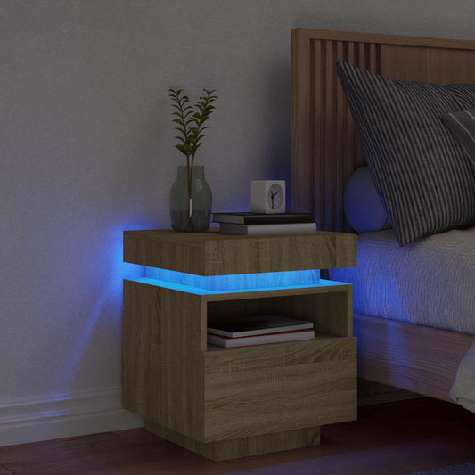 vidaXL Κομοδίνο με Φώτα LED Sonoma Δρυς 40 x 39 x 48,5 εκ.